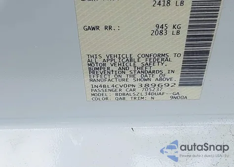 2023 Nissan Altima Sr Fwd из США, поврежденный, VIN 1N4BL4CV0PN389692